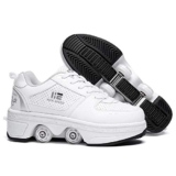 KOFUBOKE 2-in-1 Roller Skates & Sneakers Unisex Retractable Inline Skate Wheel Outdoor Fun & Fitness Kick Roller Shoes, White