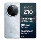 iQOO Z10 5G (Glacier Silver, 8GB RAM, 256GB Storage) | India’s Biggest Ever 7300 mAh Battery | Snapdragon 7s Gen 3 Processor | Brightest Quad Curved AMOLED Display in The Segment