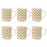 Larah by BOROSIL Gold Waves Opalware Mug, Set of 6 Tea/Coffee Mugs, 240 ml Each, Microwave & Dishwasher Safe, Bone-Ash Free, Crockery Set Ideal for Daily Use & Gifting, White