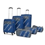 Aristocrat Polyester Trigon Hexa Active Luggage Set of 6-3 Trolley Bags (Cabin 55Cm+69Cm+79Cm) & 3 Duffle Bags 52Cm for Travel with 5 Years International Warranty (Navy Blue,Soft,4 Spinner)