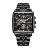 Giordano Multi Function Watch for Men with Square Dial, Stainless Steel Strap and Date Display
