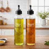 HomeWiz Plastic Oil Dispenser Set | 2 Pack, 1 Litre Each | Transparent, Leak-Proof, BPA-Free Bottles for Cooking Oils, Vinegar & Liquid Condiments | Kitchen Essentials | 2000 ml