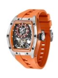 French Connection Limited Edition | Stealth Series | Skeleton Dial | Stainless Steel Silver & Orange Case | Premium Orange Silicone Strap | Automatic Watch for Men – FCA48O