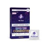 My Soul Ultra Thin Aloe Vera Based Assorted Condoms Pack | Includes 2 Bubblegum, 2 Chocolate, 2 Strawberry, 2 Climax Gel & 2 Non-Flavoured Condoms | Everyday Intimate Care (10s)