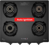 BLOWHOT Premium Emerald Auto Ignition Tornado Brass Burners, 2-Year Warranty, Toughened Glass, Iron Automatic Gas Stove(4 Burners)