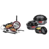 Milton Pro Cook Kitchen Jewel 5-Piece Non-Stick Cookware Set Peach & Ernesto Inner Stainless Steel Jr. Casserole Set of 3 Grey, Stackable & Easy Carry