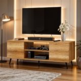 ABOUT SPACE TV Unit – Engineered Wooden TV Stand Table with Bottom Open Storage, Adjustable Shelves & 2 Closed Cabinets for Set Top Box WiFi Router Stand (CM Oak – L 136 x B 40.5 x H 53 cm)