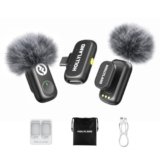 Hollyland Lark A1 Mini Duo Wireless Lavalier Microphone, 48kHz/24-bit Audio, 3-Level Noise Cancellation, 200m Range, Clip-On Mic for iPhone 15/16, Android, YouTube, Podcast & Vlog