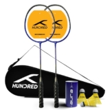 Hundred Powertek Ultra X Combo | Set of 2 Strung Badminton Racket with Full Cover + 3pc Aura Nylon Shuttlecocks | Beginner Friendly Combo (Navy/Grey)