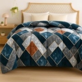 BSB HOME 3 Layered Heavy Winter Quilt | Rajai – 600 GSM Thick & Fluffy Comforter, Ultra Warm Double Bed Blanket for Extreme Cold Weather Weight 3 kg, Pattren – Quilted Cheks, Colour – Teal & Grey