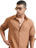 Highlander Men’s Relaxed Fit Shirts | Self Design | Long Sleeves | Spread Collar | Casual Shirts | Men Shirts