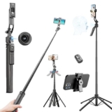 Kratos K8 AI-Powered 70 inch/178 CM Selfie Stick Tripod with Sensor, Auto Face Tracking Tripod with 360° Auto Rotating Stand for Mobile, Camera, Shooting, Blogging with Quad-Leg Stability