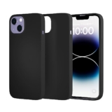 amazon basics Liquid Silicone Case for iPhone 14| Shockproof, with Drop and Camera Protection | Soft Microfiber Lining Inside| Silicone Cover for iPhone 14 – Black