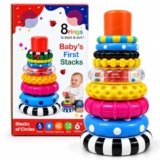 GRAPHENE 8 Stacking Ring Game Toy for Babies 6+ Months STEM Learning Circle Rattle Sound Educational Colour Recognition Brain Development Montessori Fine Motor Skills Birthday Gift Boys Girls Kids