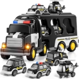 Kidology 5 in 1 Police Trucks Boy Toys for 3-5 Year Old Toddlers – Toys for 3 4 5 6 7 Years Old Transport Vehicle Carrier Truck Sets Kids Boys & Girls