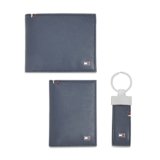 Tommy Hilfiger Combo Gift Set Include Leather Global Coin Wallet + Card Holder + Key Fob Navy Color