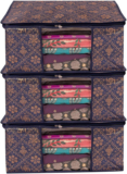 Ankit International Saree Cover Premium-Quality Trendy For Wardrobe Organizer Garments Storage bags-Big in size Gold Printed Sakhiya kalash Pack of -3(Blue, Brown)