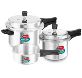 Pigeon by Stovekraft Aluminium Outer Lid Pressure Cooker Combo 2 litre, 3 litre, and 5 litre, Induction Base – 12685 (Silver)