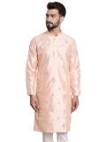 SOJANYA (Since 1958 Men’s Silk Blend Mirror Work Peach ONLY Long Kurta