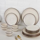 The Earth Store Spiral White Ceramic Dinner Set of 18 Pieces Serving for 6, Microwave and Dishwasher Safe Plates & Bowls for Dining, Bone-Ash Free Crockery Set for Dining and Gifting