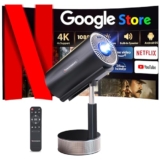 Crossbeats Lumex Pro Smart Projector 4k Ultra HD, Mini Projector for Room Native 1080P, Upto 14000 Lumens Android 13 Built-in Apps Netflix, Prime, Portable Design, Speaker WiFi 300″ Wide Display Black