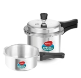 Pigeon by Stovekraft 12708 Aluminium Pressure Cooker Combo, Outer Lid, Without Induction Base (2 litre and 3 litre, Silver)