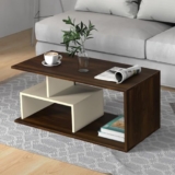 BLUEWUD Smohn Engineered Wood Coffee Center Sofa Tea/Teapoy Console Table for Sofa Set Living Room Home Hall (Brown Maple & Beige)