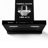 Wonderchef Ruby Sleek 60cm Chimney | Powerful Suction of 1400m3/hr | Auto Clean Function | Oil Collector | Low Noise | Black