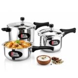 Milton Pro Cook 3-Layer Thick Triply Bottom I Induction & Gas Stove Friendly Stainless Steel Pressure Cooker Combo Set 2, 3, 5 Litre Capacity | Outer Lid | Sandwich Bottom Cookware Set | 5Y Warranty
