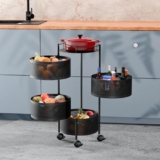 TEX-RO Kitchen Trolley with Wheels | 4-Layer Metal Vegetable Basket Stand & Kitchen Storage Rack | Multipurpose Kitchen Organizer for Onion Potato Storage (Round)