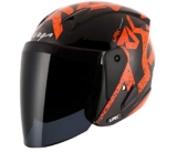 Vega Lark Victor ISI Certified Gloss Finish Lightweight Open Face Helmet for Men and Women with Long Clear Visor(Black Orange, Size:M)