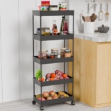 TEX-RO Plastic Storage Rack for Bedroom/Shelf for Bedroom/Bathroom Storage Rack/Trolley for Kitchen Storage/Multipurpose Storage Rack (Black, 5 Layer)
