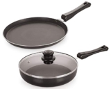 Nirlon 2 Pieces Dosa Tawa & Fry Pan Cookware Set, Heat-Resistant Handle, Heavy Guage Aluminum Cookware for Induction 3-Layer Nonstick Coatings, Black(Compatible with All Induction, Gas & stovetops)