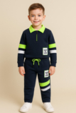 Lazy Shark Boys Casual T-shirt Pyjama(Navy Blue & Neon Green)