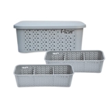 Flair Utility Multi Purpose Storage Basket Set of 3 Pcs(1 Pc Medium with Lid & 2 Pcs Ultra Home Baskets with Partitions) (Gray)