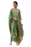 Janasya Women’s Green Rayon Embroidery Straight Kurta Set(JAB25ST02947-M)
