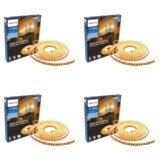 PHILIPS FlexiShine LED Strip Light 5M | 8 Watt per Meter | 120 LEDs/m | IP65 Waterproof LED Rope Light for Outdoor Balcony Garden Pathway Lighting | Flexible Decorative Lighting | Warm White Pack of 4