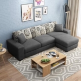 FURNY Berlando 4 Seater Fabric RHS L Shape Sofa Set (Dark Grey)
