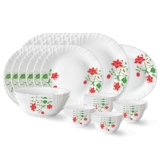 Larah by Borosil Hazel Fluted Series Opalware Dinner Set | 27 Pieces for Family of 6 | Microwave & Dishwasher Safe | Bone-Ash Free | Crockery Set for Dining & Gifting | Plates & Bowls | White