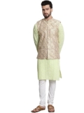SOJANYA (Since 1958 Men’s Pure Cotton Green Kurta and White Pyjama With Mustard Nehru Jacket