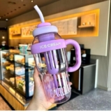 QWLEKSH Water Bottle with Straw and Handle| Transparent Tumbler Ice Cream Insulated Bottle|Leak-Proof Sports and Gym Fitness Shaker Bottle|1300ML Tumbler for Outdoor Activities,Gym,Camping,Tea Infuser