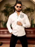 MARQVIK Men Embroidered Casual White Shirt