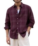 FINIVO FASHION Men’s Cotton Blend Checked Casual Shirt | Full Sleeve Regular Fit | Button Down Collared Shirt for Casual, Office and Everyday Wear Wine