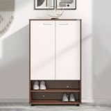 Nilkamal Ardor Shoe Cabinet with Dual Doors, 4 Closed Shelves | Oak & Frosty White