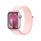 Apple Watch Series 9 [GPS + Cellular 41mm] Smartwatch with Pink Aluminum Case with Light Pink Sport Loop One Size. Fitness Tracker, Blood Oxygen & ECG Apps, Always-On Retina Display, Water Resistant