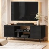 ABOUT SPACE TV Unit – Engineered Wooden TV Stand Table with Bottom Open Storage, Adjustable Shelves & 2 Closed Cabinets for Set Top Box WiFi Router Stand (Black Mahogany – L 136 x B 40.5 x H 53 cm)