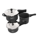 Pigeon Aluminium Hard Anodised Induction Base Pressure Cooker Outer Lid Combo with Common Lid (2L, 3L, 5 L, Black)