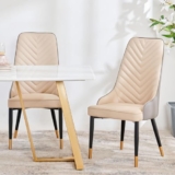 Home Centre Dining Chair Viola Faux Leather 2 Dining Chair |Faux Marble Dining Chairs for Dining Room|(Beige) 1 Year Warranty