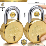 HOZIL 65MM Lotus Design | Hardened Shackle | Double Locking | 8 Levers (Pack of 2) Padlock(Gold)
