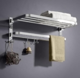 GLOXY Towel Rack in Bathroom – Stainless Steel Folding 24 Inches Large Towel Rack for Bathroom – Towel Stand for Bathroom Accessories Set and Fittings, Optimal Storage with Sleek Chrome Finish